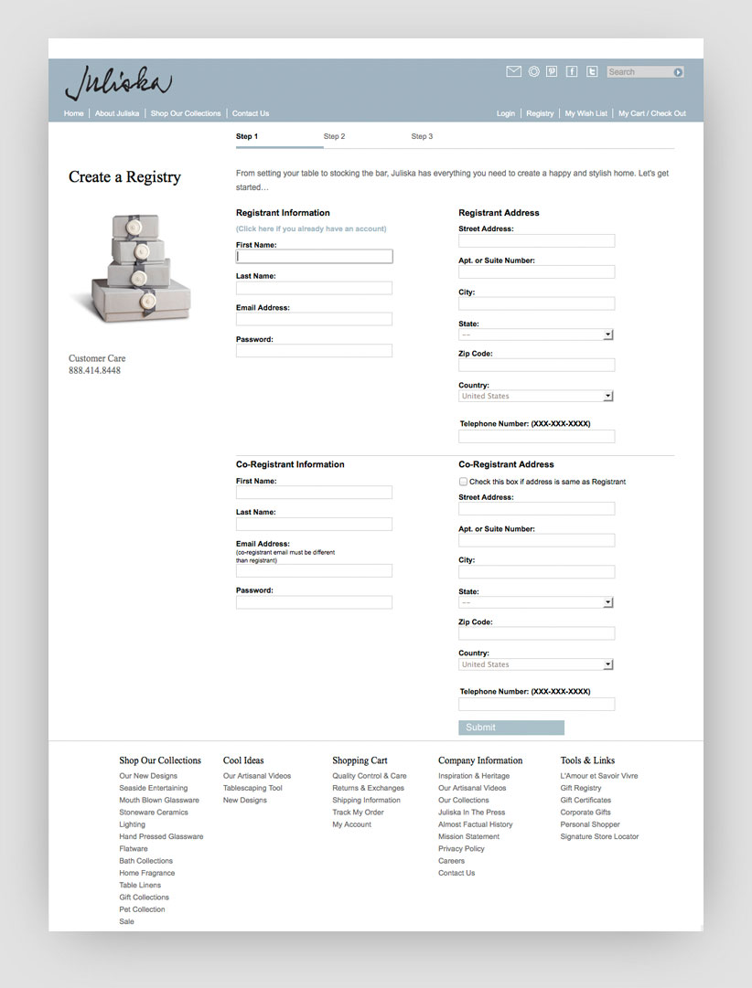 Juliska Create a Registry Page